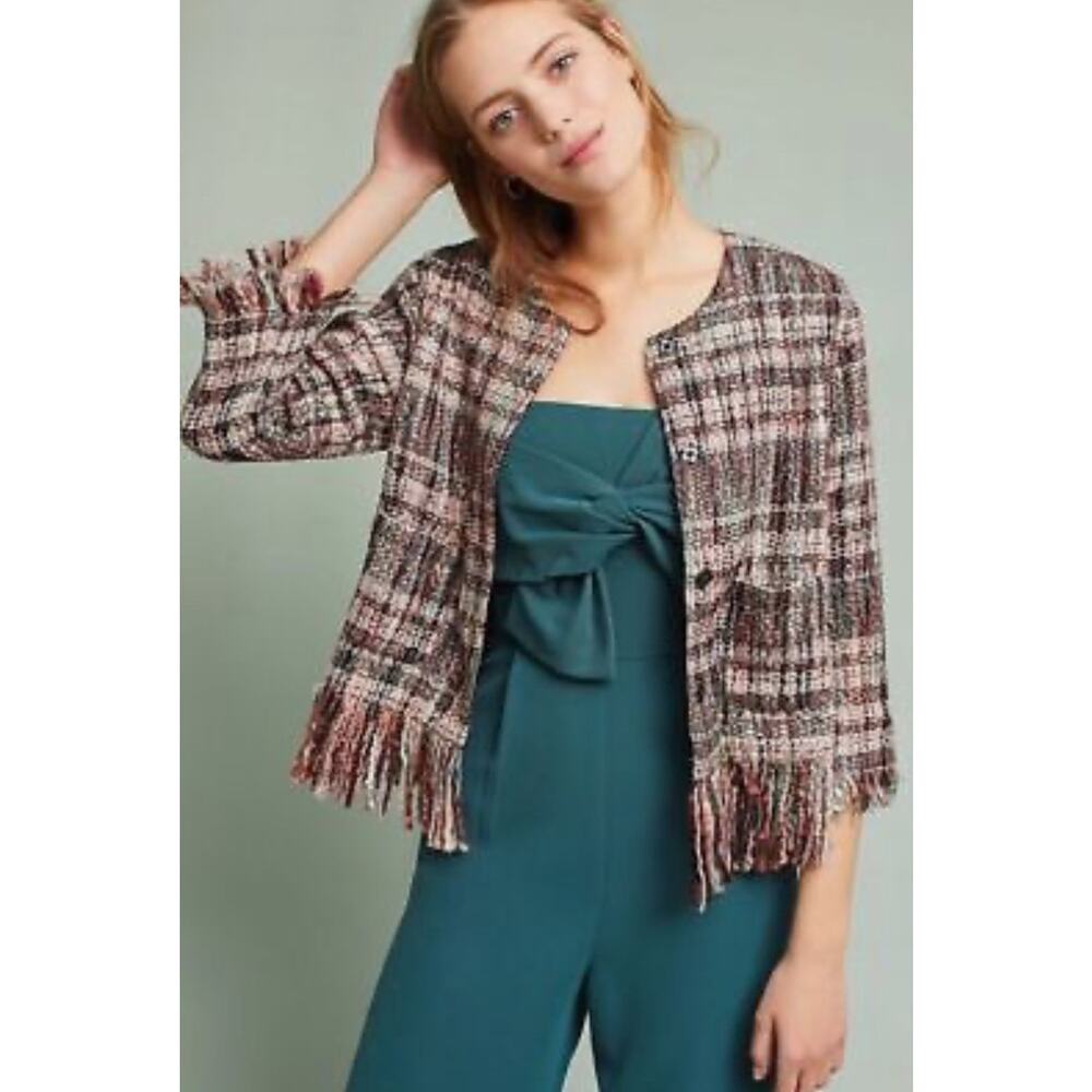 Ett: twa Anthropologie Fringe Tweed Blazer Jacket Size‎ Small Academia Old Money